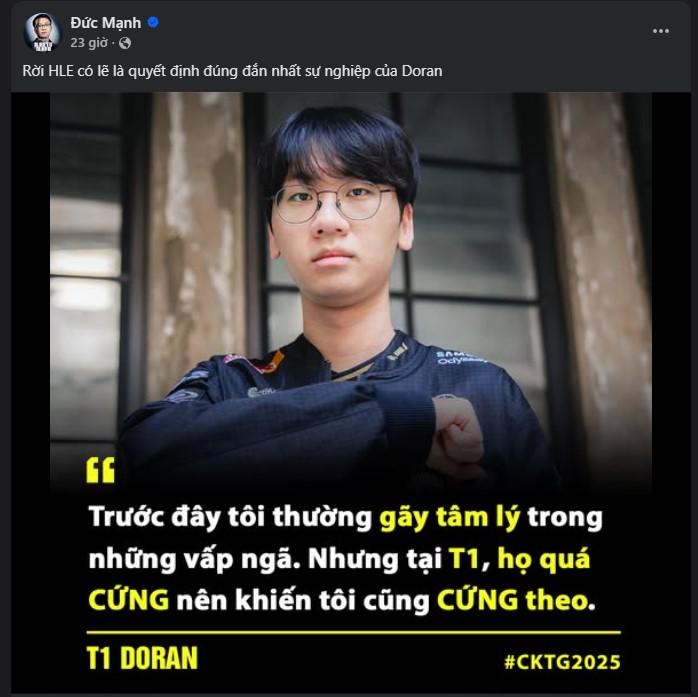 Doran có lần đầu vào Chung kết CKTG