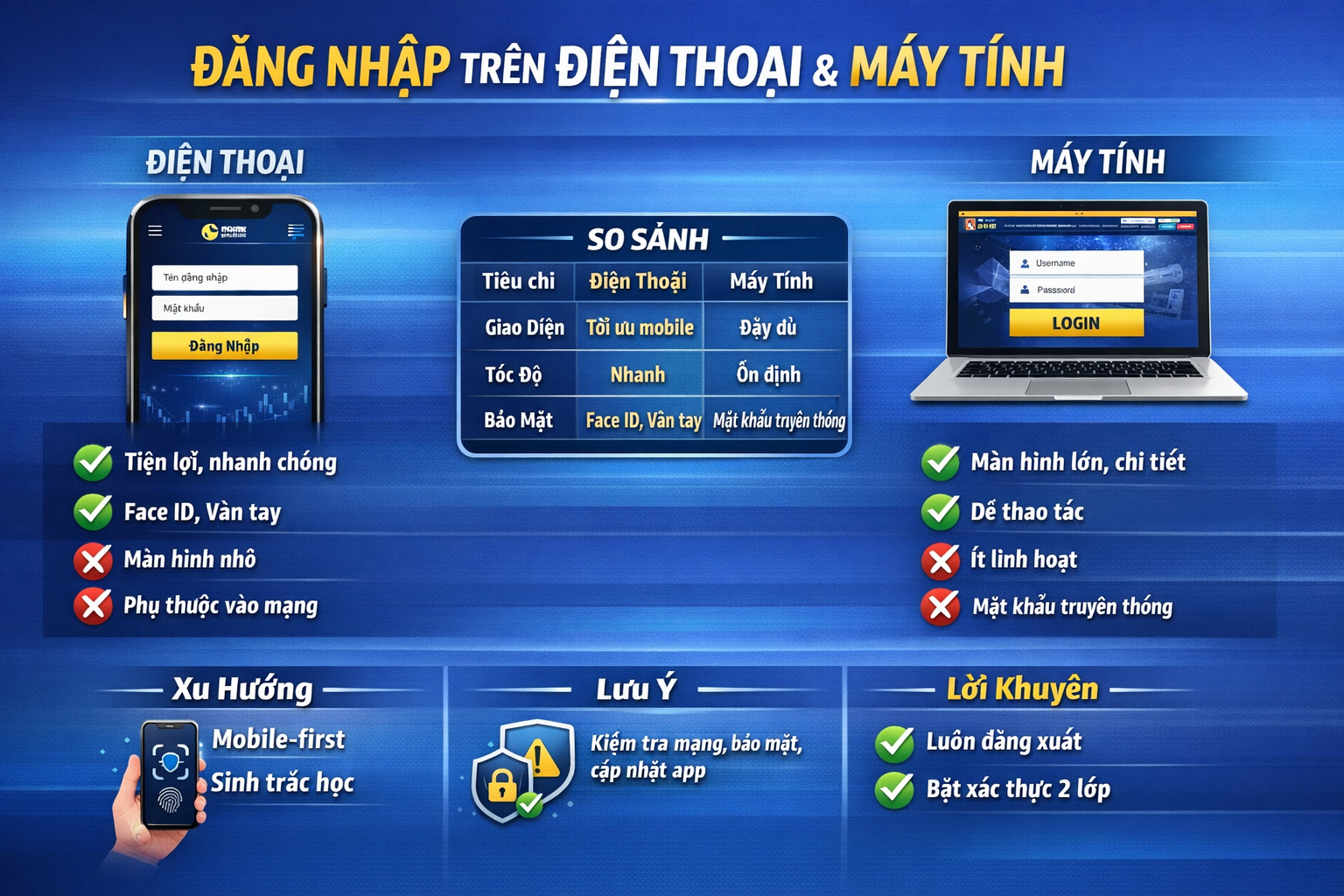 So sánh đăng nhập điện thoại và máy tính